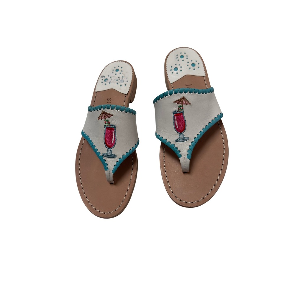 Jack Rogers White Leather Thong Sandals Daiquiri whipstitched sandals  - Size 6M